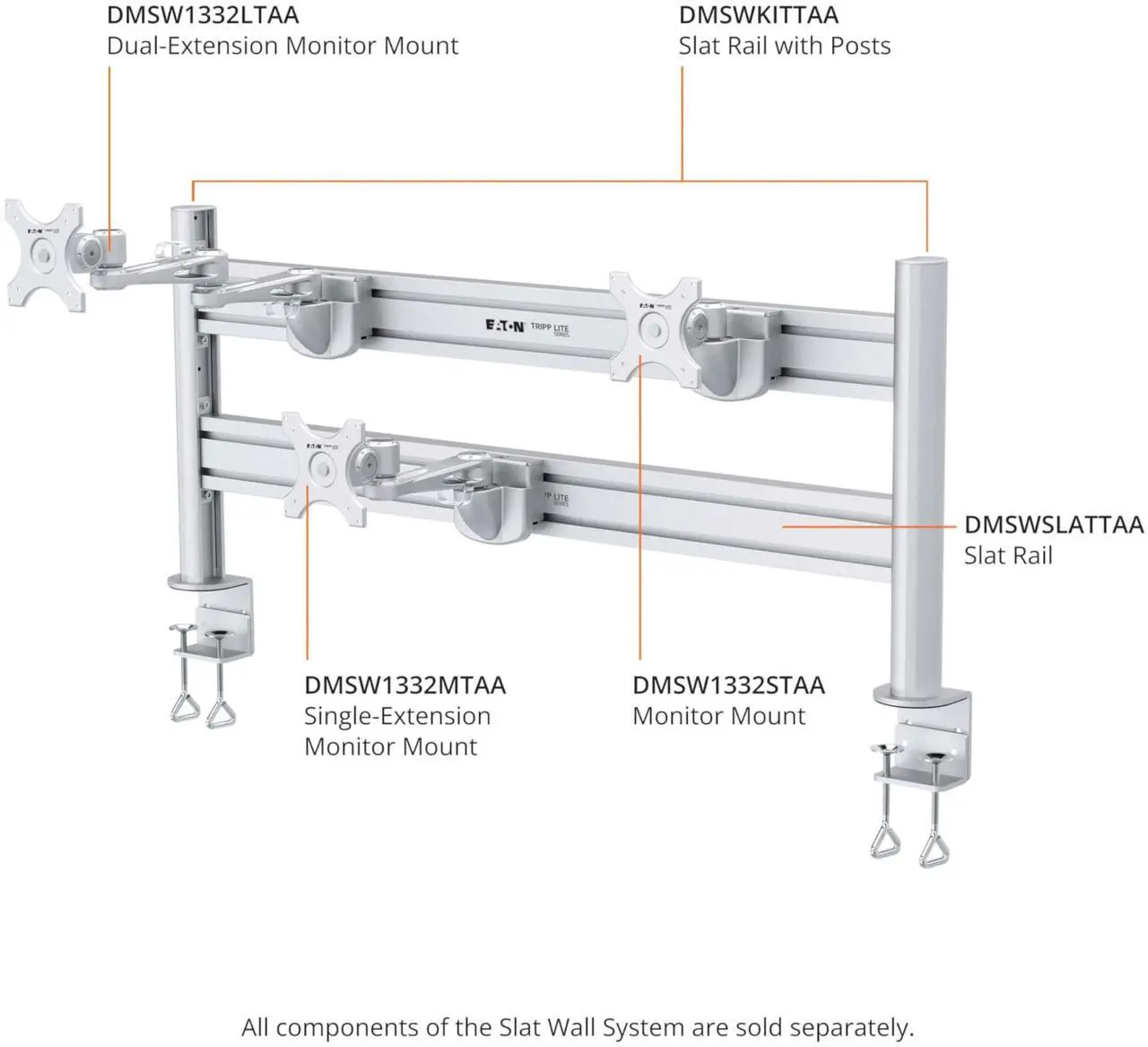Alt view image 4 of 7 - Tripp Lite Series Slat Rail with Posts for Slat Wall System, 40 in, (102 cm), TAA (DMSWKITTAA)