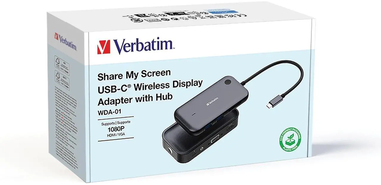 Alt view image 7 of 7 - Verbatim Share My Screen 1080p USB-C Wireless Display Adapter with USB Hub 32146