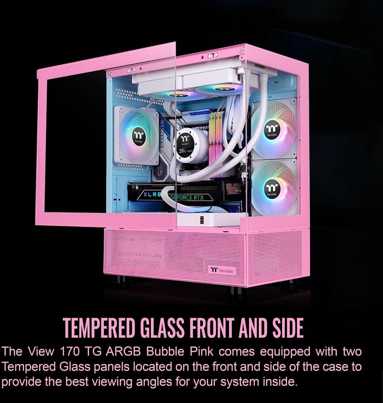 Alt view image 10 of 20 - Thermaltake View 170 TG ARGB m-ATX Chassis; 3x120mm ARGB Lite Fans Included; 280mm Radiator Support; 340mm GPU Clearance; 160mm Air Cooler Max Height; Bubble Pink; CA-1Z4-00MAWN-01