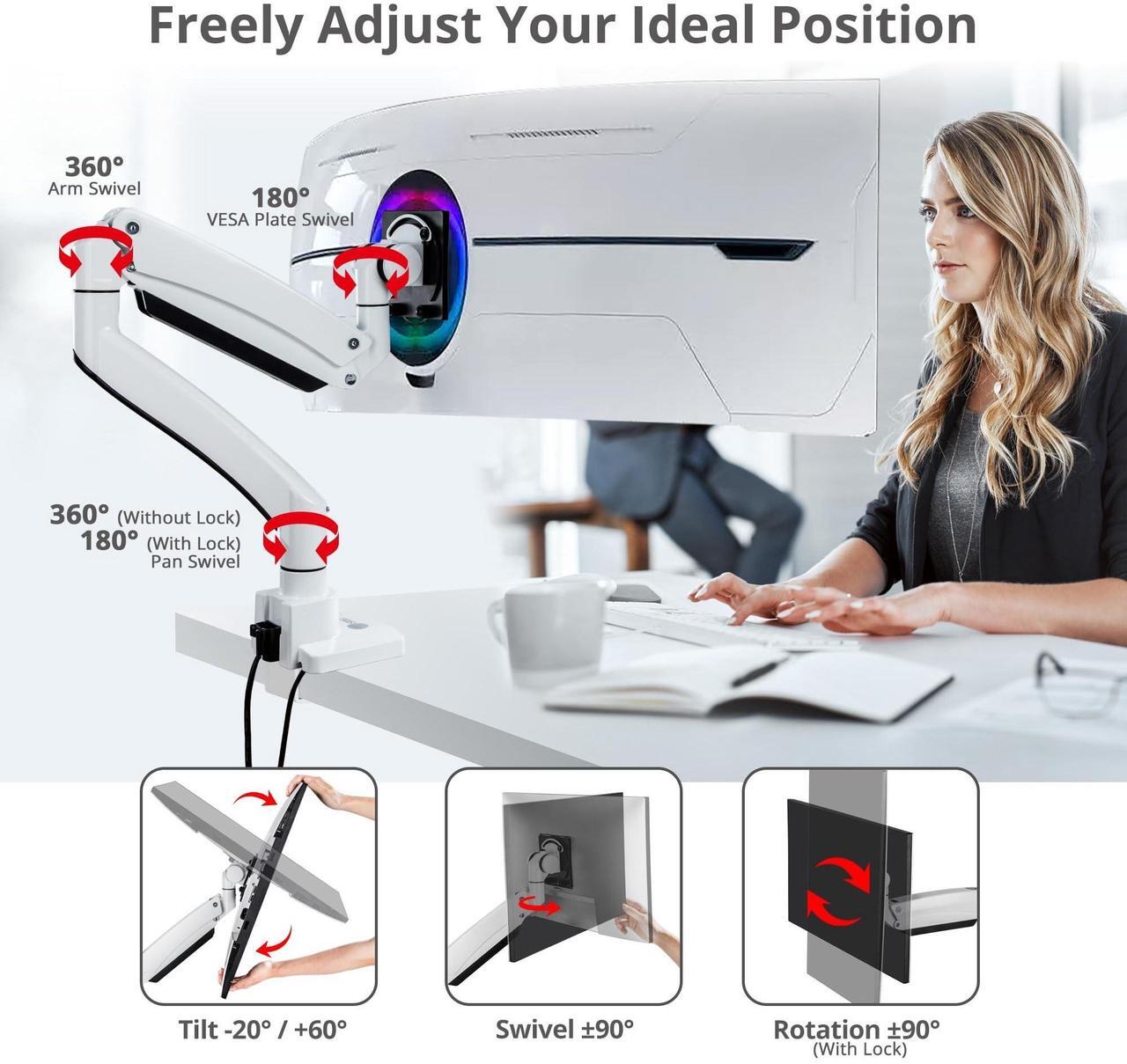 Alt view image 5 of 8 - SIIG Ultra Heavy Duty Single Monitor Arm Desk Mount, VESA 75/100/200mm