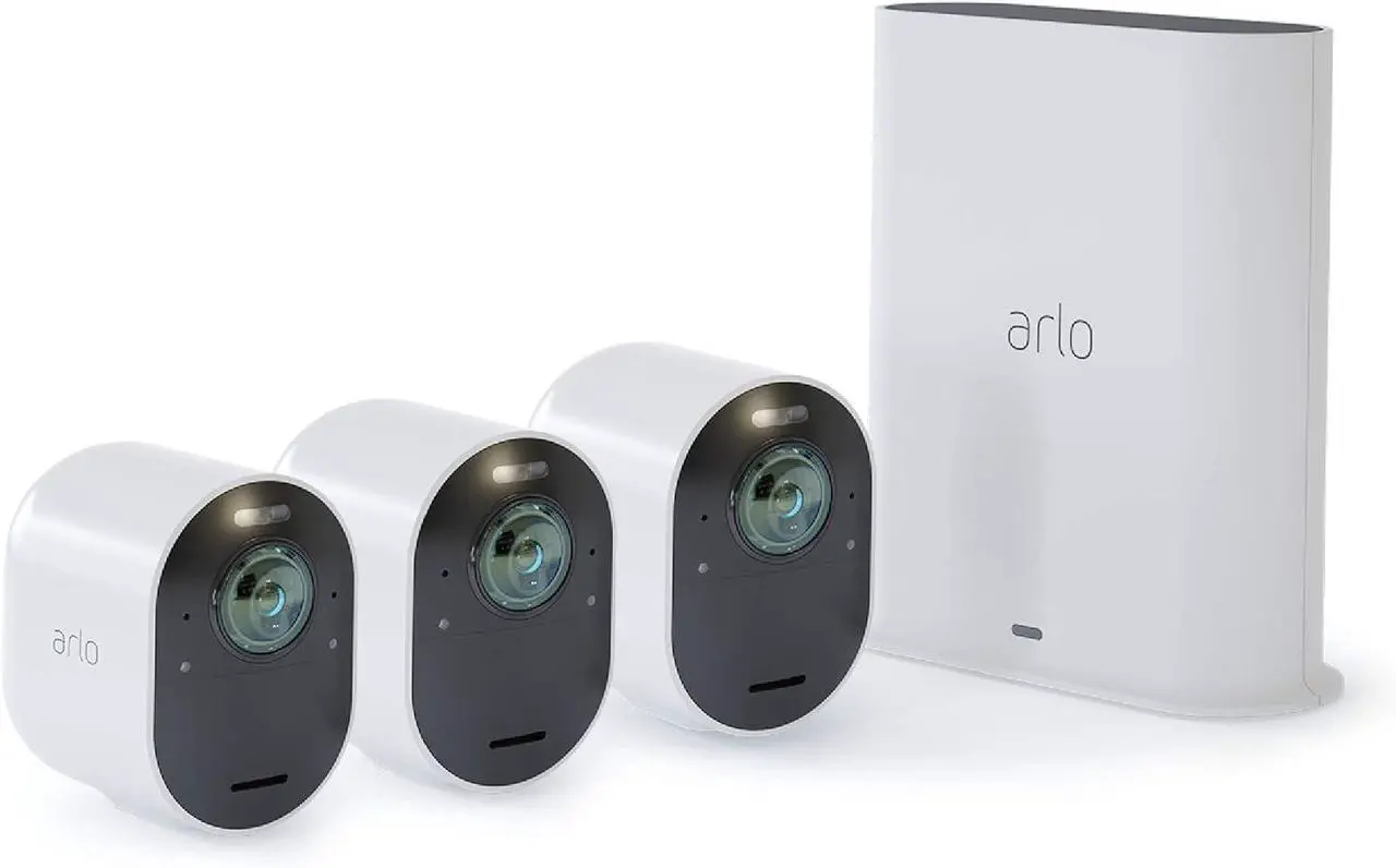 Alt view image 5 of 11 - Arlo Ultra Wireless Security 3 Camera System, Indoor/Outdoor, 2160p, 2-Way Audio, Night Vision White - Certified Refurbished - Grade A