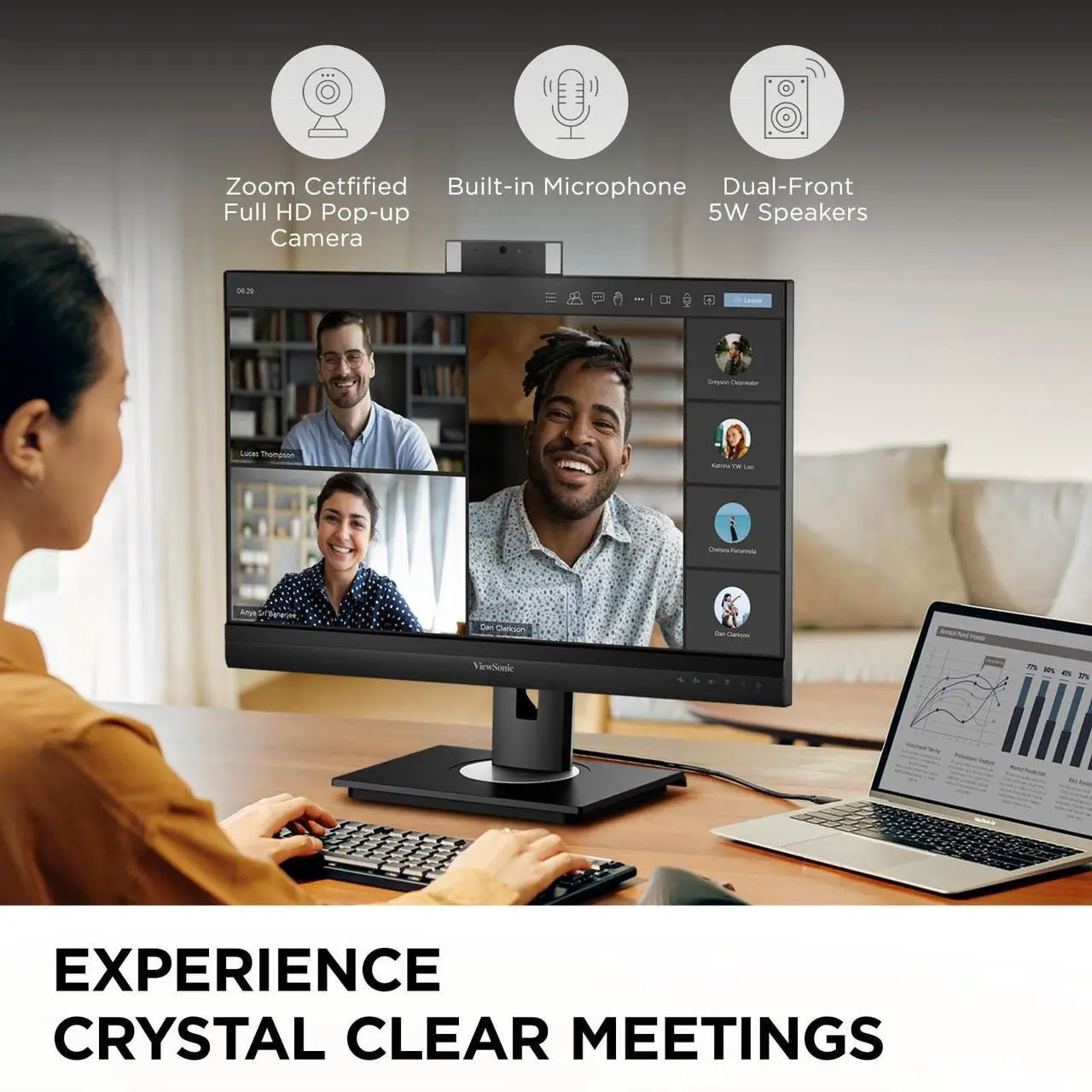 Alt view image 18 of 20 - ViewSonic VG2457V 24 Inch 1080p Video Conference Docking Monitor with Windows Hello Compatible IR Webcam, Advanced Ergonomics, and 90W USB C for Home and Office