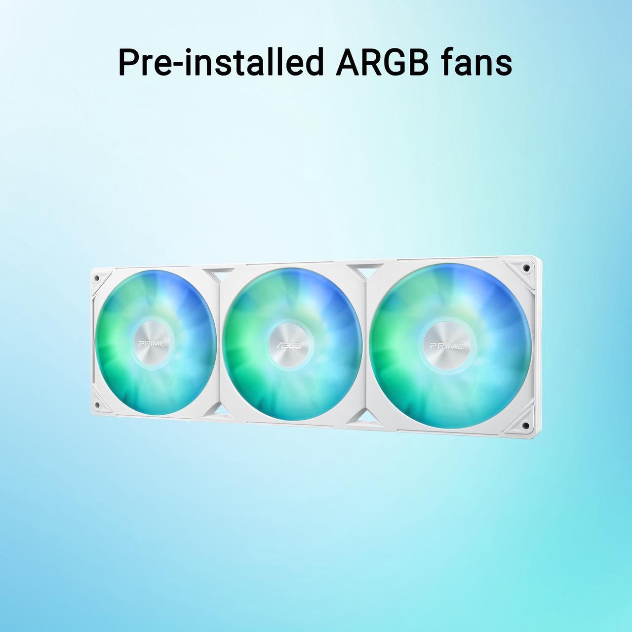 Alt view image 11 of 15 - Asus Prime LC 360 ARGB White Edition Cooling Fan/Radiator/Water Block/Pump - 3 x Fan(s) - 75.70 CFM Maximum Airflow - 2200 rpm - Liquid Cooler Cooler - Compatible Intel Socket: Socket LGA-1851, LGA-17