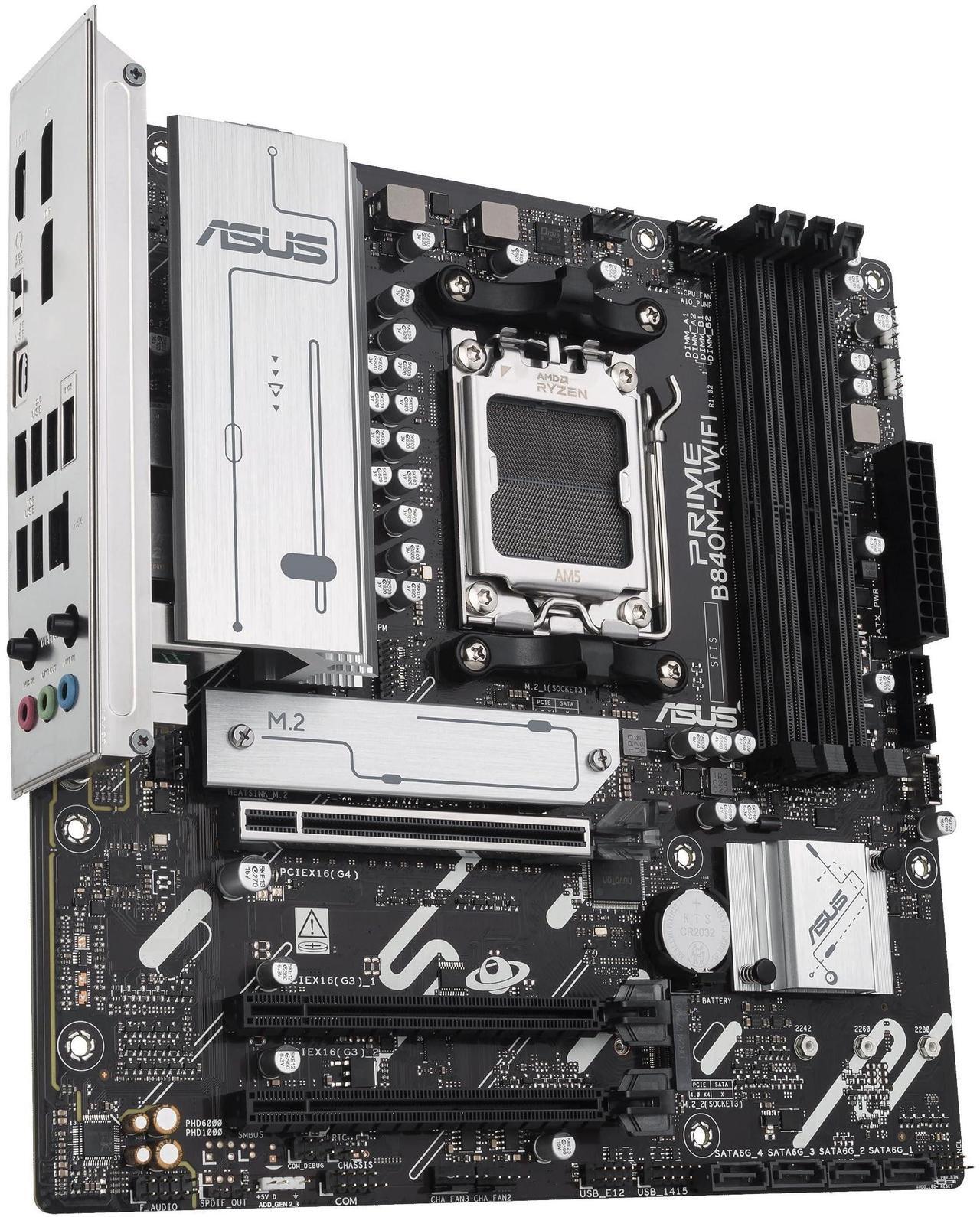 Alt view image 10 of 15 - ASUS PRIME B840M-A WIFI-CSM AMD AM5 B840 mATX motherboard, Advanced AI Ready, DDR5, PCIe 4.0 Ready, three M.2 slots, Wi-Fi 6E, 2.5Gb LAN, DisplayPort, HDMI, USB 5Gbps Type-C, BIOS FlashBack, Aura