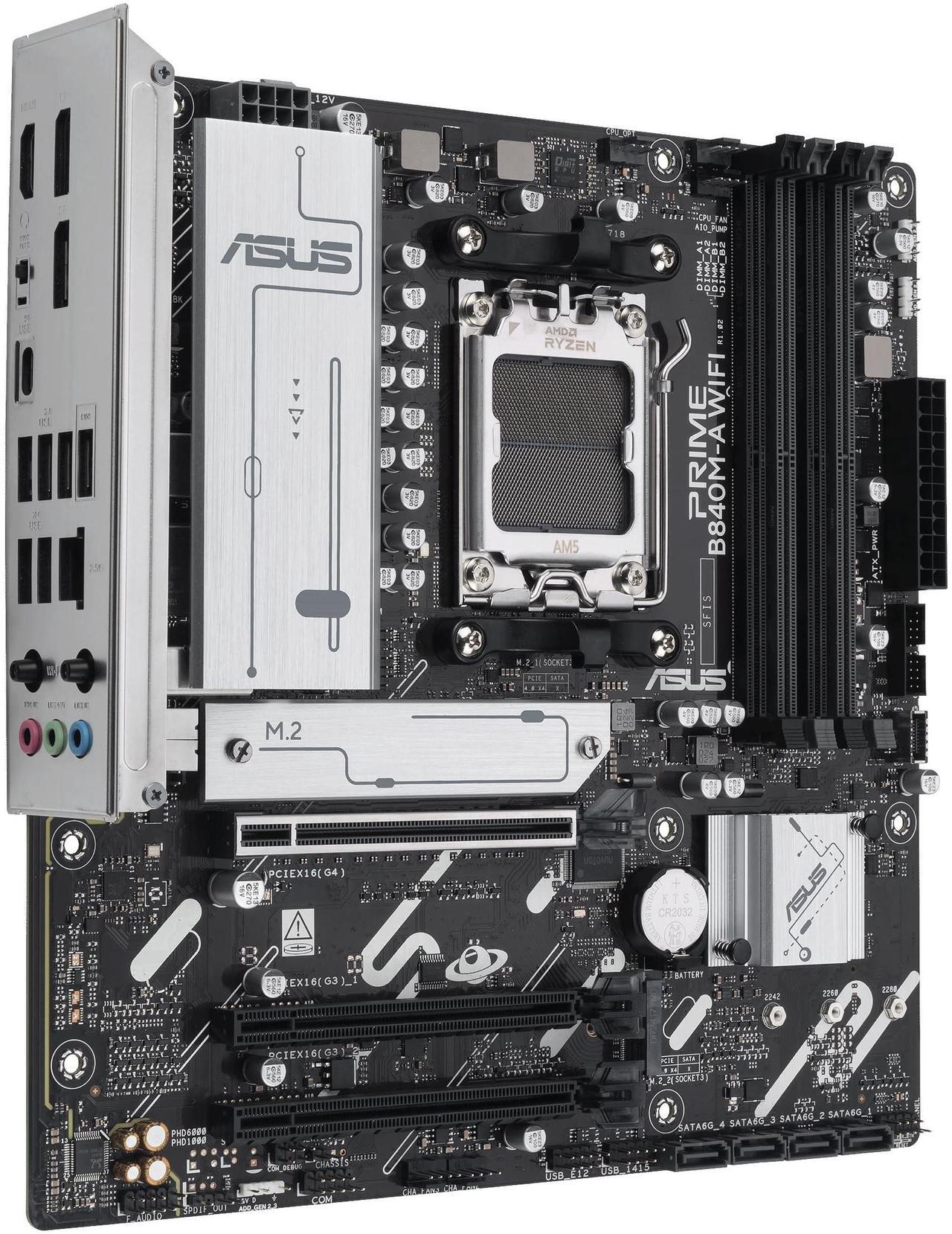 Alt view image 12 of 15 - ASUS PRIME B840M-A WIFI-CSM AMD AM5 B840 mATX motherboard, Advanced AI Ready, DDR5, PCIe 4.0 Ready, three M.2 slots, Wi-Fi 6E, 2.5Gb LAN, DisplayPort, HDMI, USB 5Gbps Type-C, BIOS FlashBack, Aura