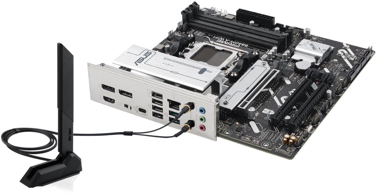Alt view image 15 of 15 - ASUS PRIME B840M-A WIFI-CSM AMD AM5 B840 mATX motherboard, Advanced AI Ready, DDR5, PCIe 4.0 Ready, three M.2 slots, Wi-Fi 6E, 2.5Gb LAN, DisplayPort, HDMI, USB 5Gbps Type-C, BIOS FlashBack, Aura