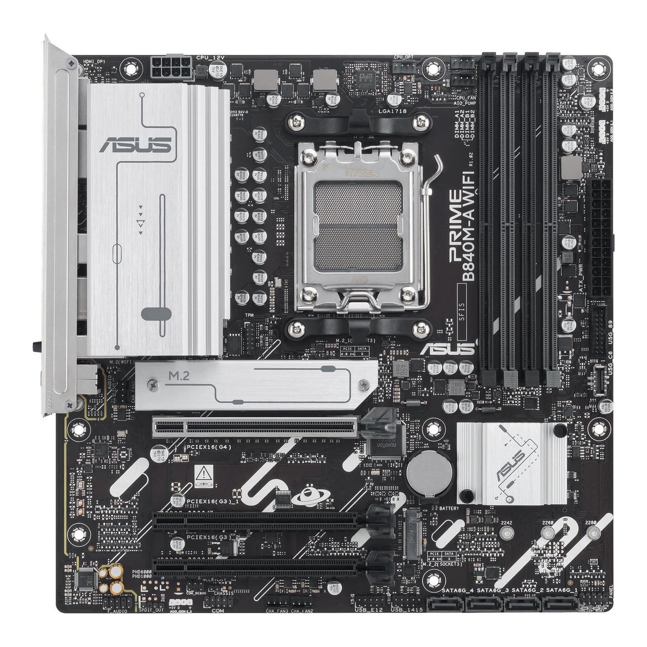 Alt view image 14 of 15 - ASUS PRIME B840M-A WIFI-CSM AMD AM5 B840 mATX motherboard, Advanced AI Ready, DDR5, PCIe 4.0 Ready, three M.2 slots, Wi-Fi 6E, 2.5Gb LAN, DisplayPort, HDMI, USB 5Gbps Type-C, BIOS FlashBack, Aura