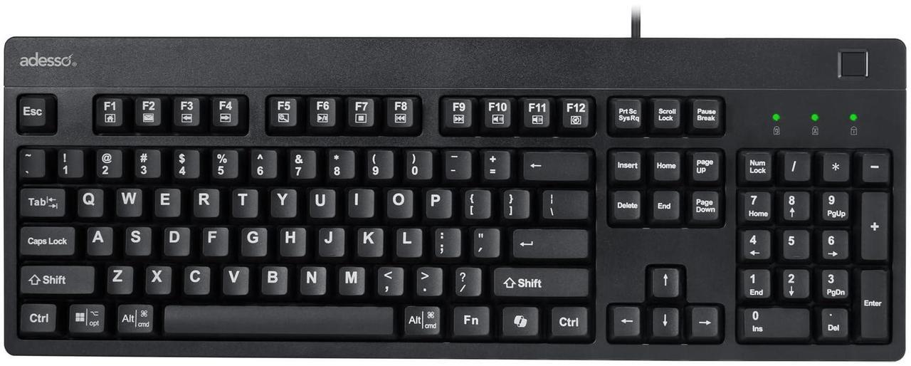 Alt view image 12 of 15 - Adesso EasyTouch AKB-630FB Keyboard - Cable Connectivity - USB Interface - 104 Key(s) - Home, Email, Previous Page, Internet Page Forward, Search, Volume Down, Volume Up, Play/Pause, Stop, Previous Tr