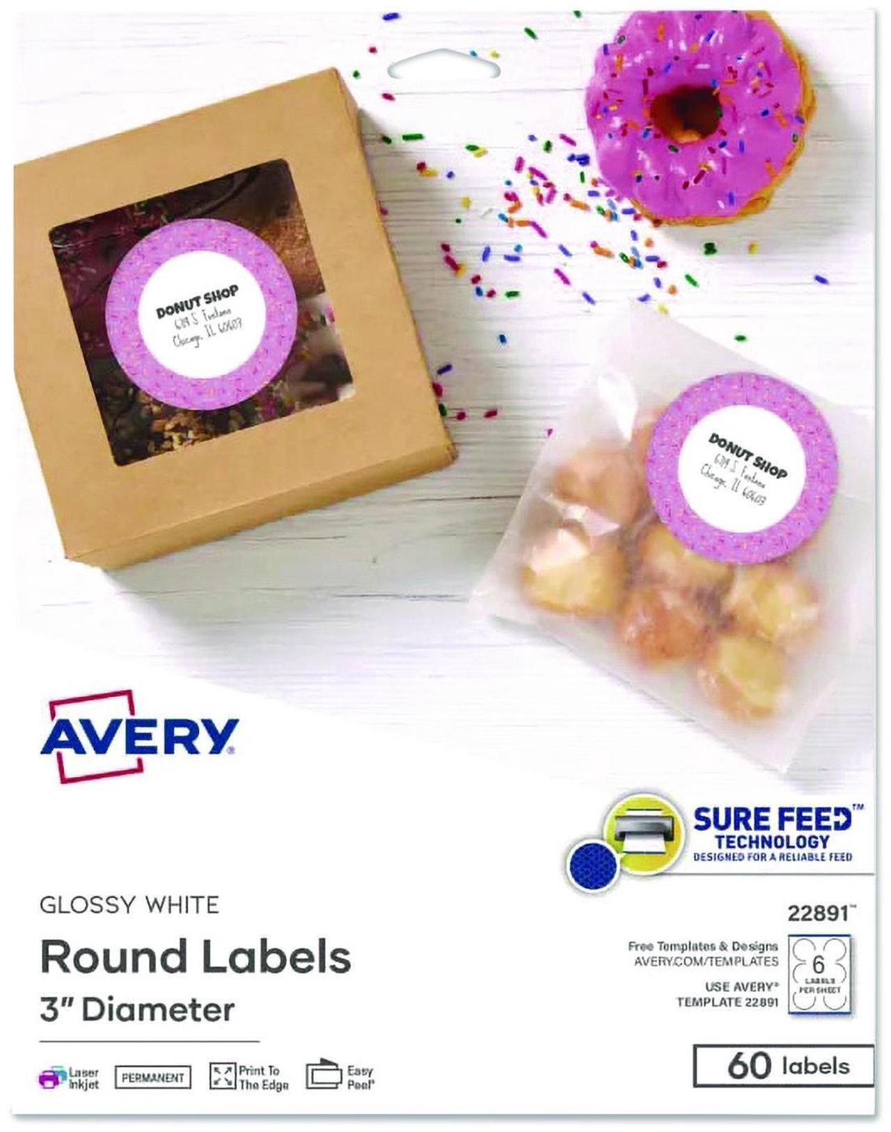 Alt view image 2 of 7 - Sure Feed Glossy Labels 3" dia White 8 Labels/Sheet 10 Sheets Pack 22891