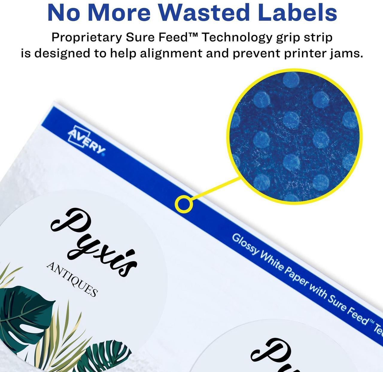 Alt view image 6 of 7 - Sure Feed Glossy Labels 3" dia White 8 Labels/Sheet 10 Sheets Pack 22891