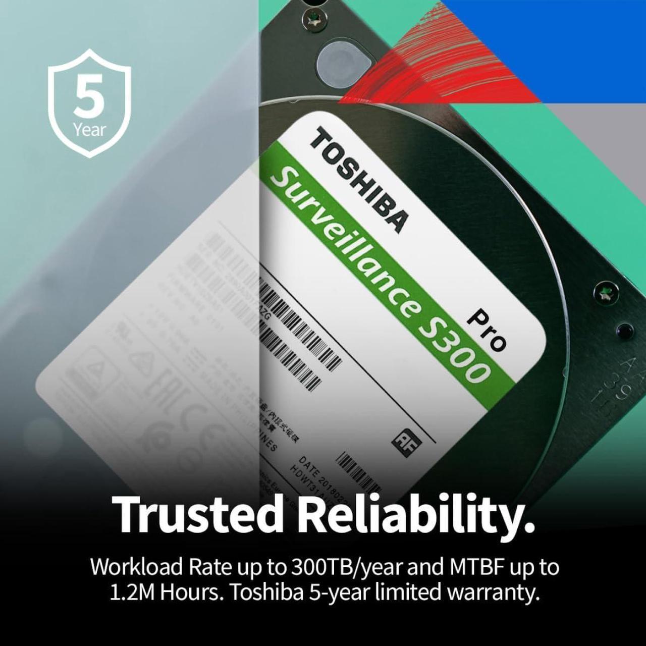 Alt view image 6 of 9 - Toshiba S300 Pro HDWTA80UZSVAR 8 TB Hard Drive - 3.5" Internal - SATA (SATA/600) - Conventional Magnetic Recording (CMR) Method - Camera, Video Surveillance System, Network Video Recorder, Digita