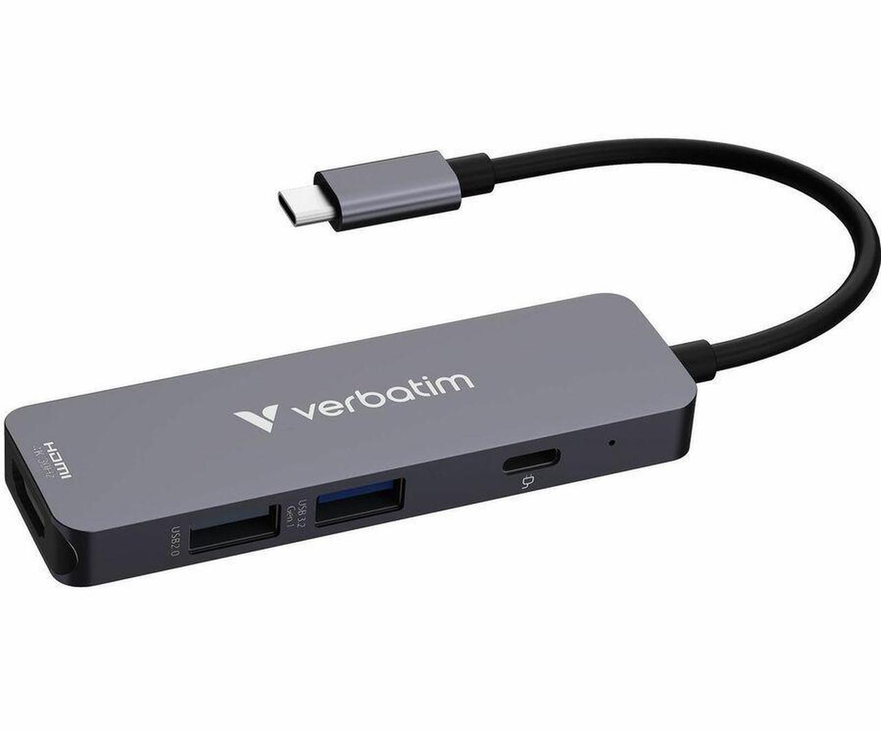 Alt view image 7 of 11 - Verbatim USB-C Essentials Multiport Hub - 4 Ports - Charging Capability - USB Type C - 4K @30Hz - 3840 x 2160 - 3 x USB Ports - 2 x USB Type-A Ports - USB Type-A - 1 x USB Type-C Ports - USB Type-C -