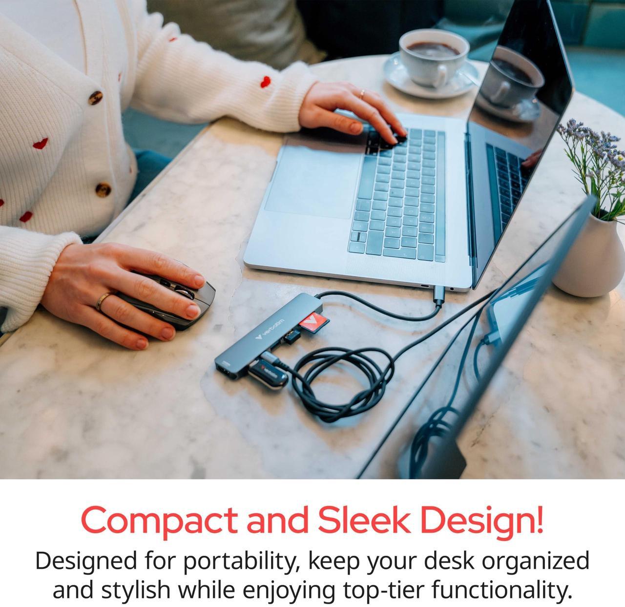 Alt view image 9 of 11 - Verbatim USB-C Essentials Multiport Hub - 4 Ports - Charging Capability - USB Type C - 4K @30Hz - 3840 x 2160 - 3 x USB Ports - 2 x USB Type-A Ports - USB Type-A - 1 x USB Type-C Ports - USB Type-C -