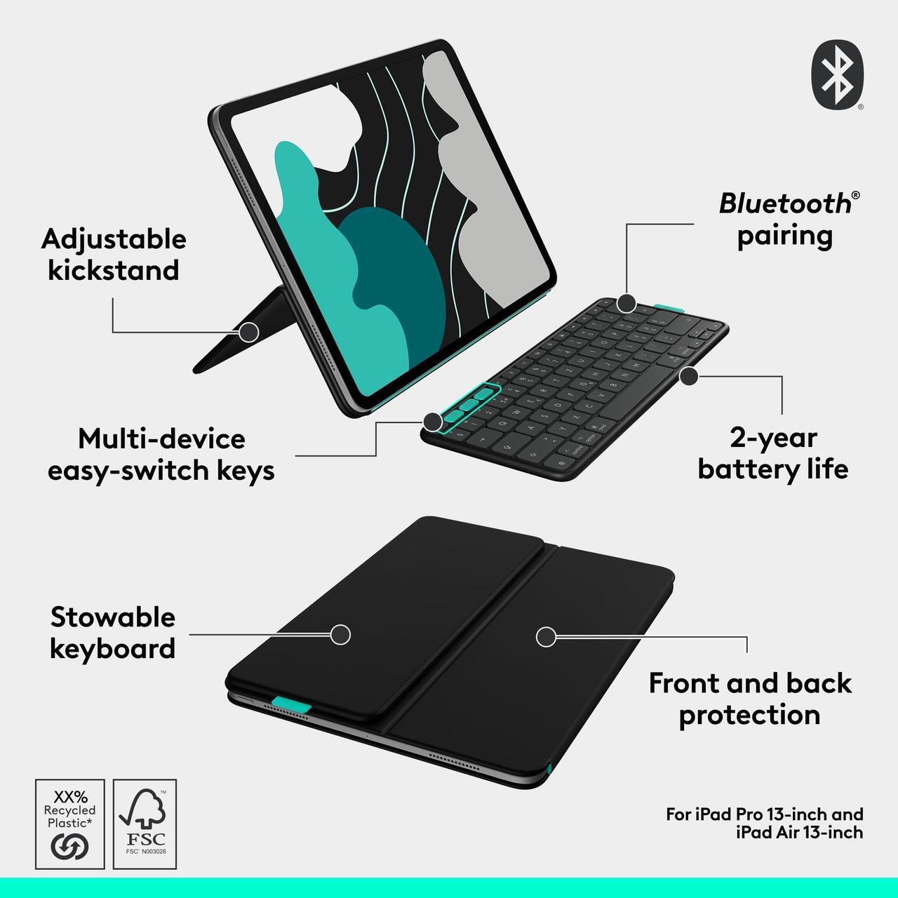 Alt view image 7 of 7 - Logitech Flip Folio Keyboard Case for iPad Pro 13" (M4), iPad Air 13" (M2 & M3)