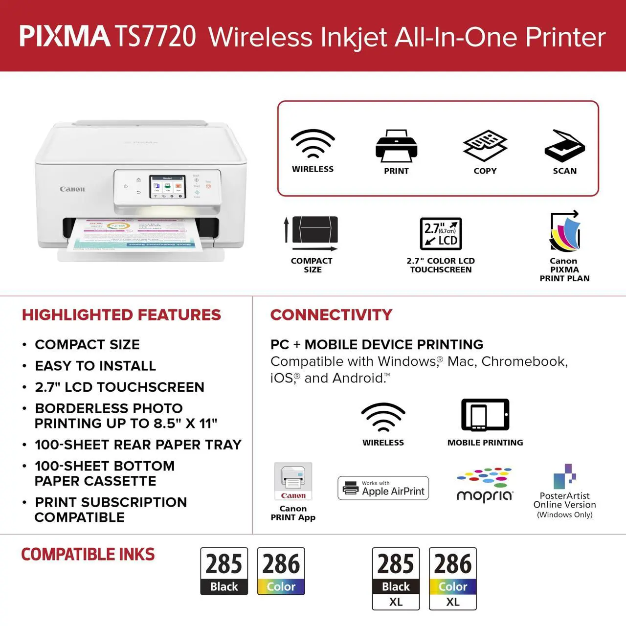 Alt view image 10 of 14 - Canon PIXMA TS7720 Inkjet Printer Print Scan Copy (6256C002)