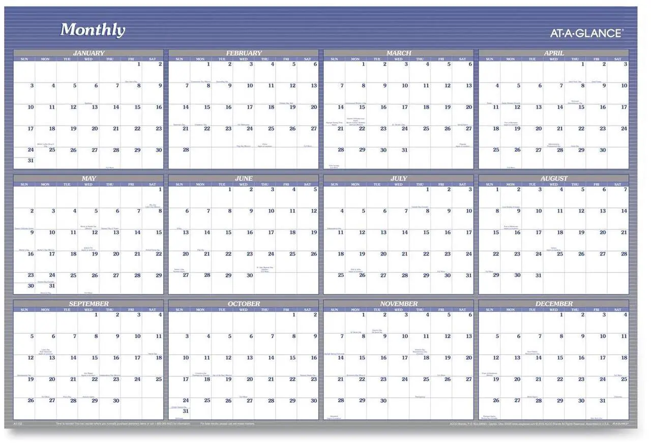 Main image of AT-A-GLANCE® 2026 Vertical Horizontal Reversible Erasable Yearly Wall Calendar, Blue, Extra Large, 48" x 32"