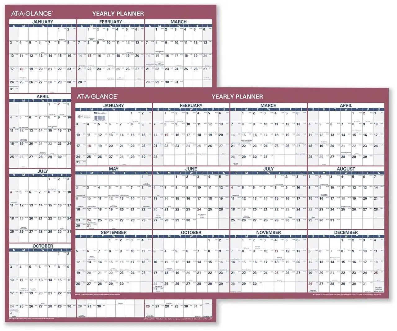 Main image of AT-A-GLANCE® 2026 Vertical Horizontal Reversible Yearly Wall Calendar, Large, 24" x 36"