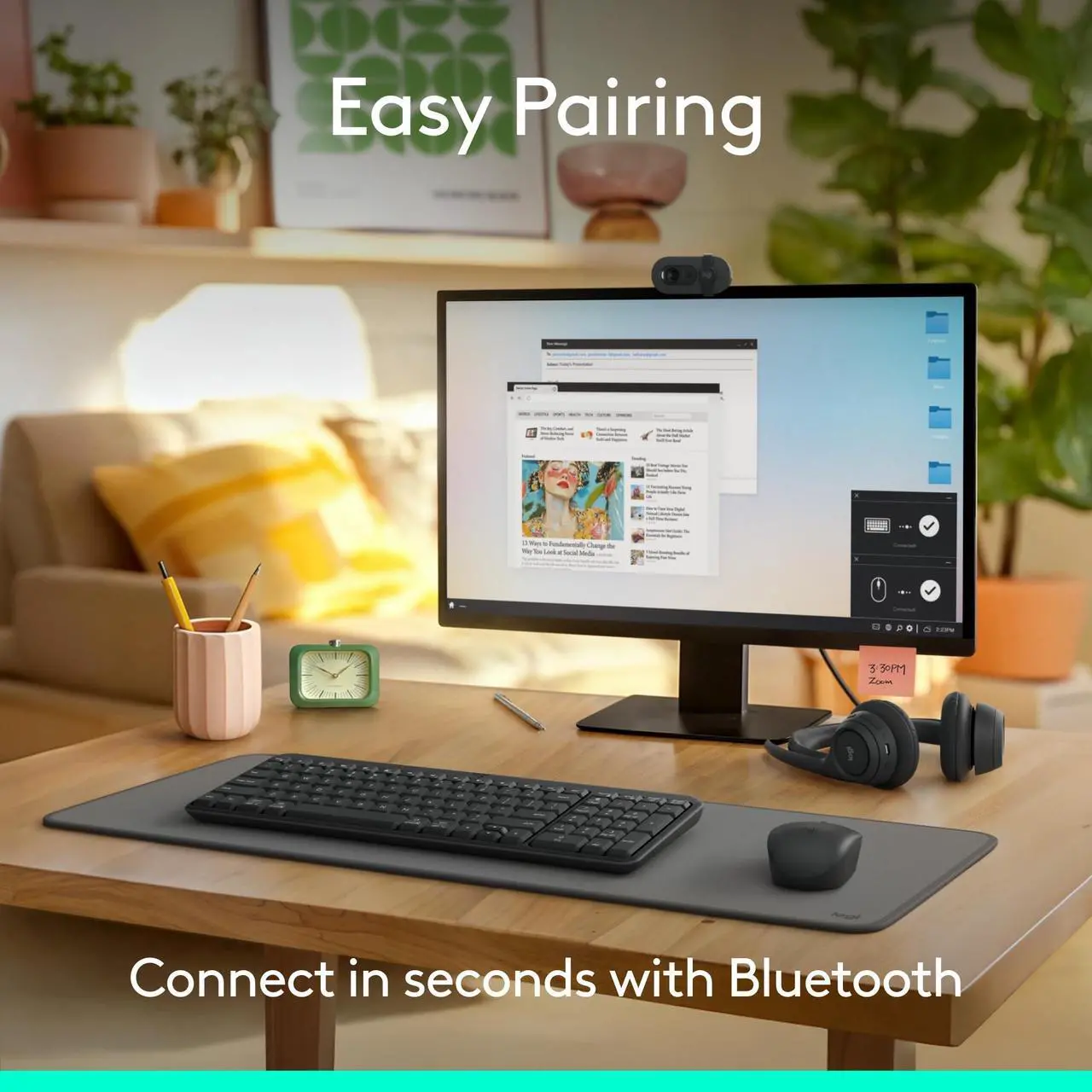 Alt view image 9 of 14 - Logitech MK250 Bluetooth Wireless Mouse and Keyboard Combo: Fast & Easy Connectivity, Compact Wireless Keyboard, Ambidextrous Mouse (Graphite) - Wireless Bluetooth Keyboard - Graphite - Wireless B