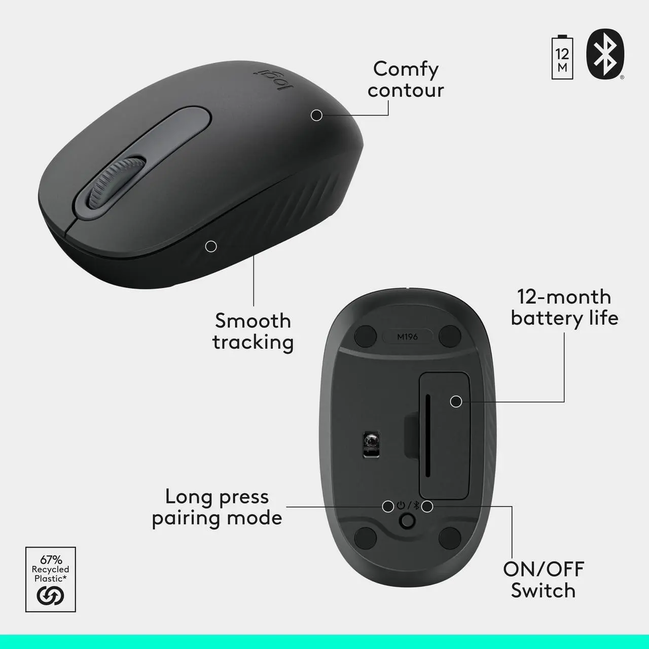 Alt view image 14 of 14 - Logitech MK250 Bluetooth Wireless Mouse and Keyboard Combo: Fast & Easy Connectivity, Compact Wireless Keyboard, Ambidextrous Mouse (Graphite) - Wireless Bluetooth Keyboard - Graphite - Wireless B