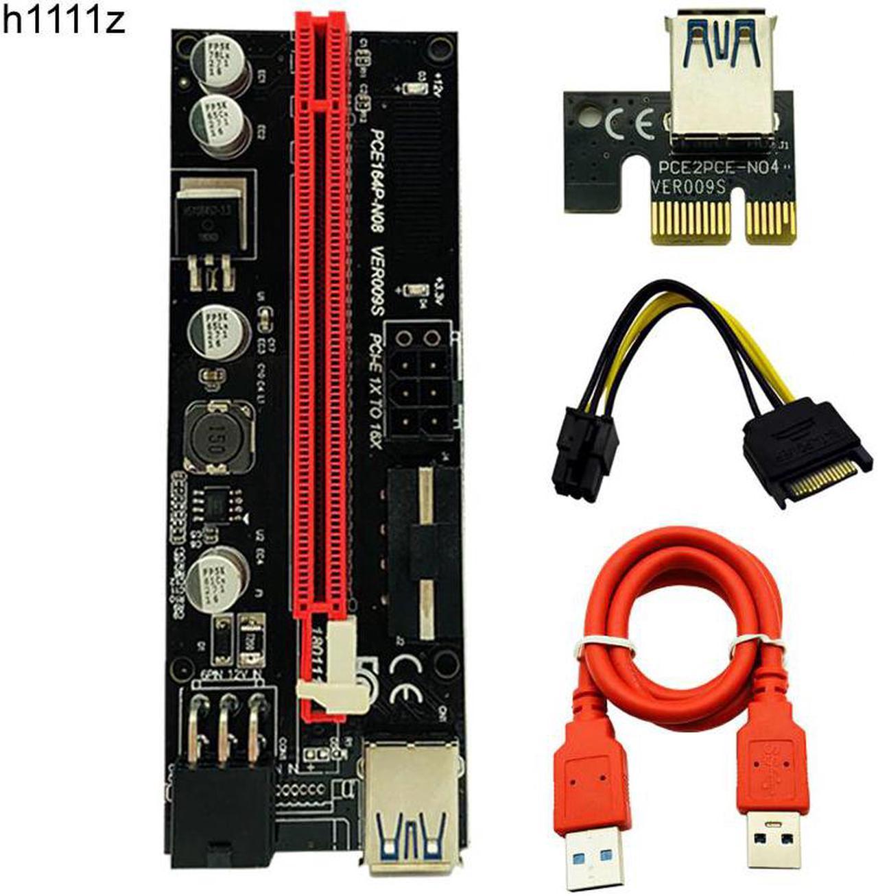 009S PCIE RISER 6PIN 16X Adapter with 2 LEDs Express Card Sata Power Cable and 60cm USB 3.0 Cable for BTC Miner Antminer Mining