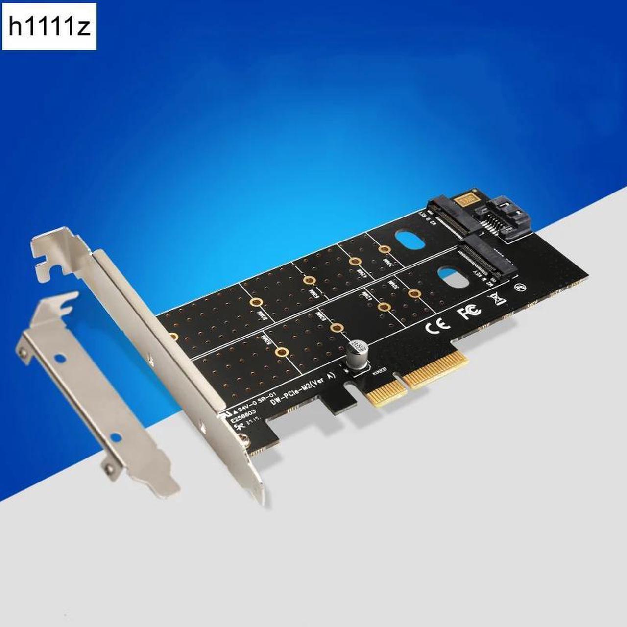 PCIe to M.2 NVMe SSD NGFF Riser Card 110mm M Key and B Key Dual Interface with SATA Port Converter Adapter Expansion Card for PC