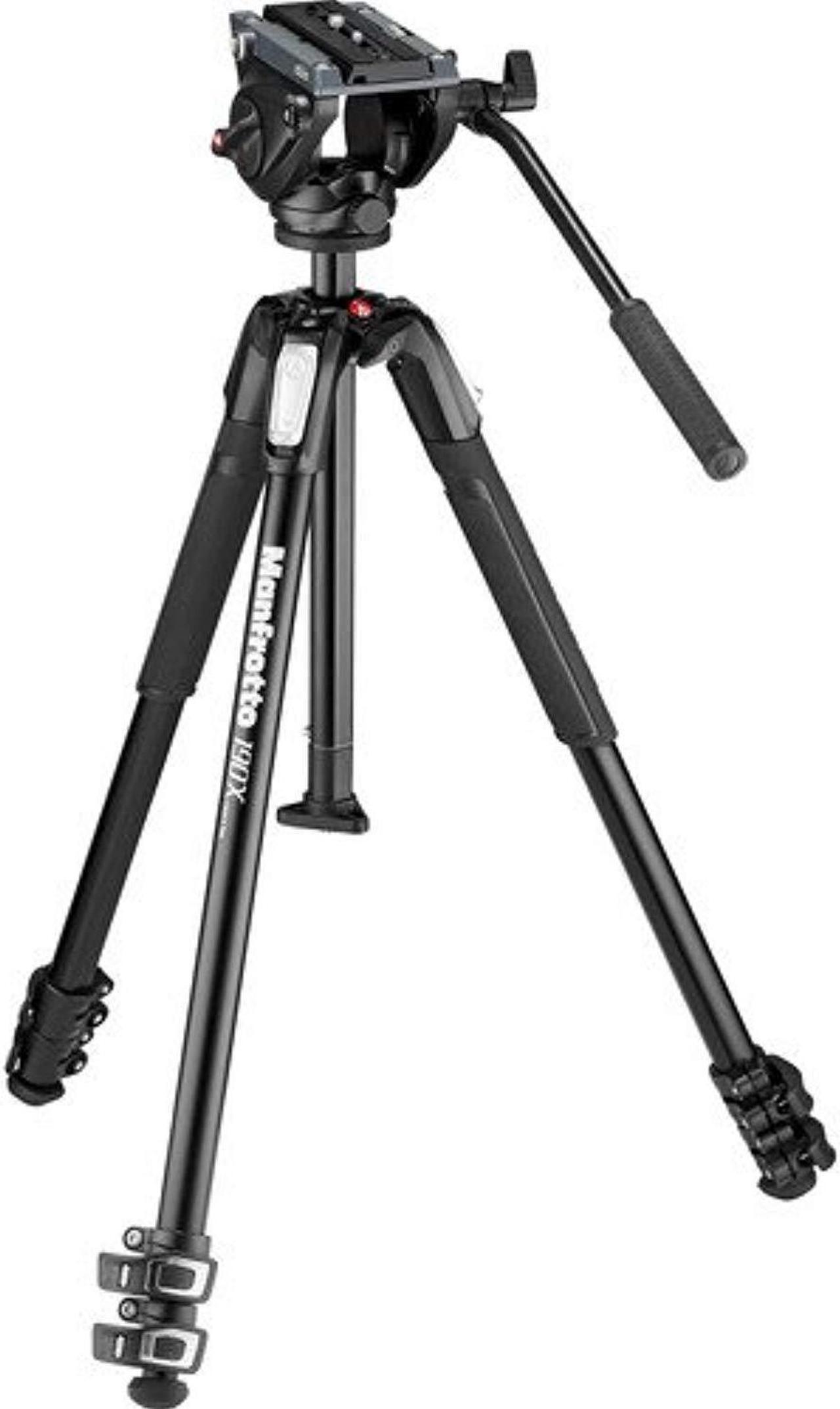 Alt view image 9 of 10 - Manfrotto MVH500AH Fluid Video Head with MT190X3 Aluminum 3-Section Tripod