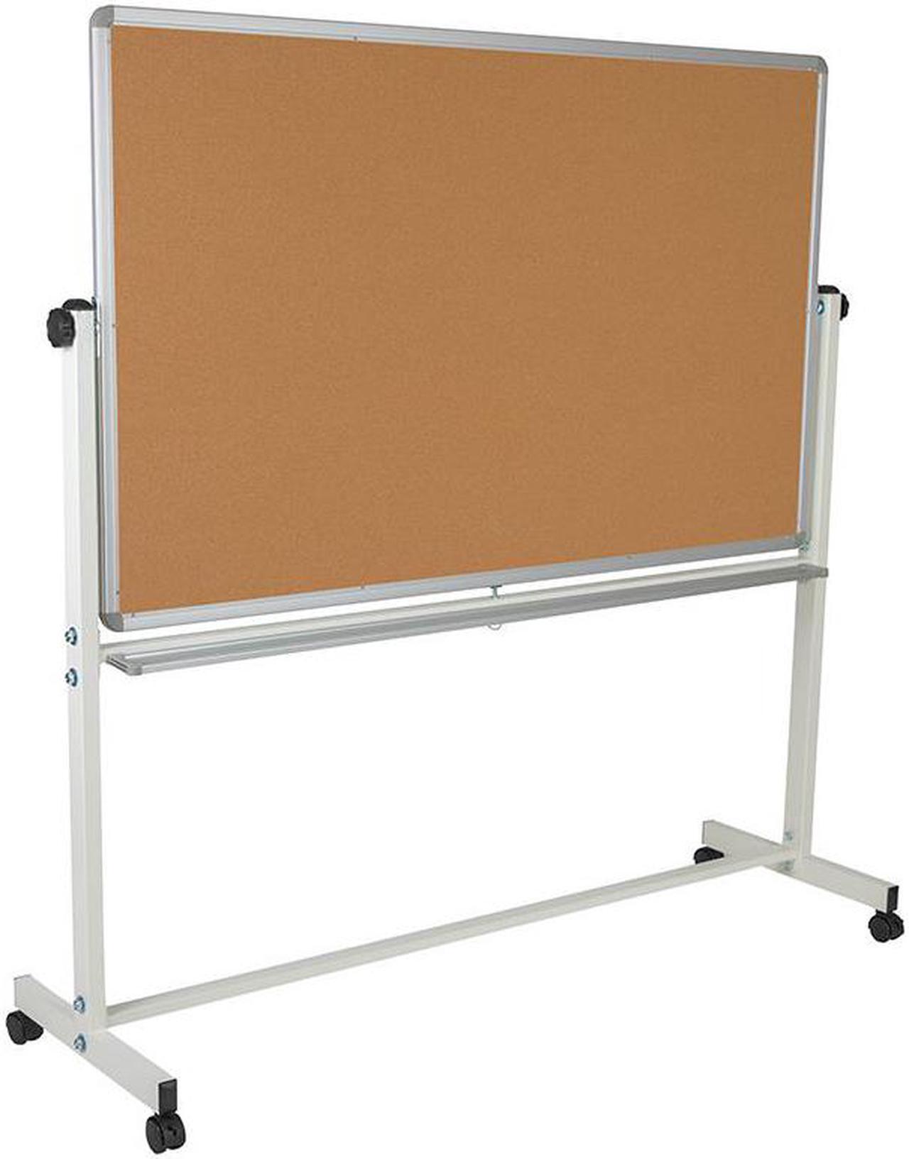 Alt view image 9 of 20 - HERCULES Series 64.25"W x 64.75"H Reversible Mobile Cork Bulletin Board and White Board with Pen Tray