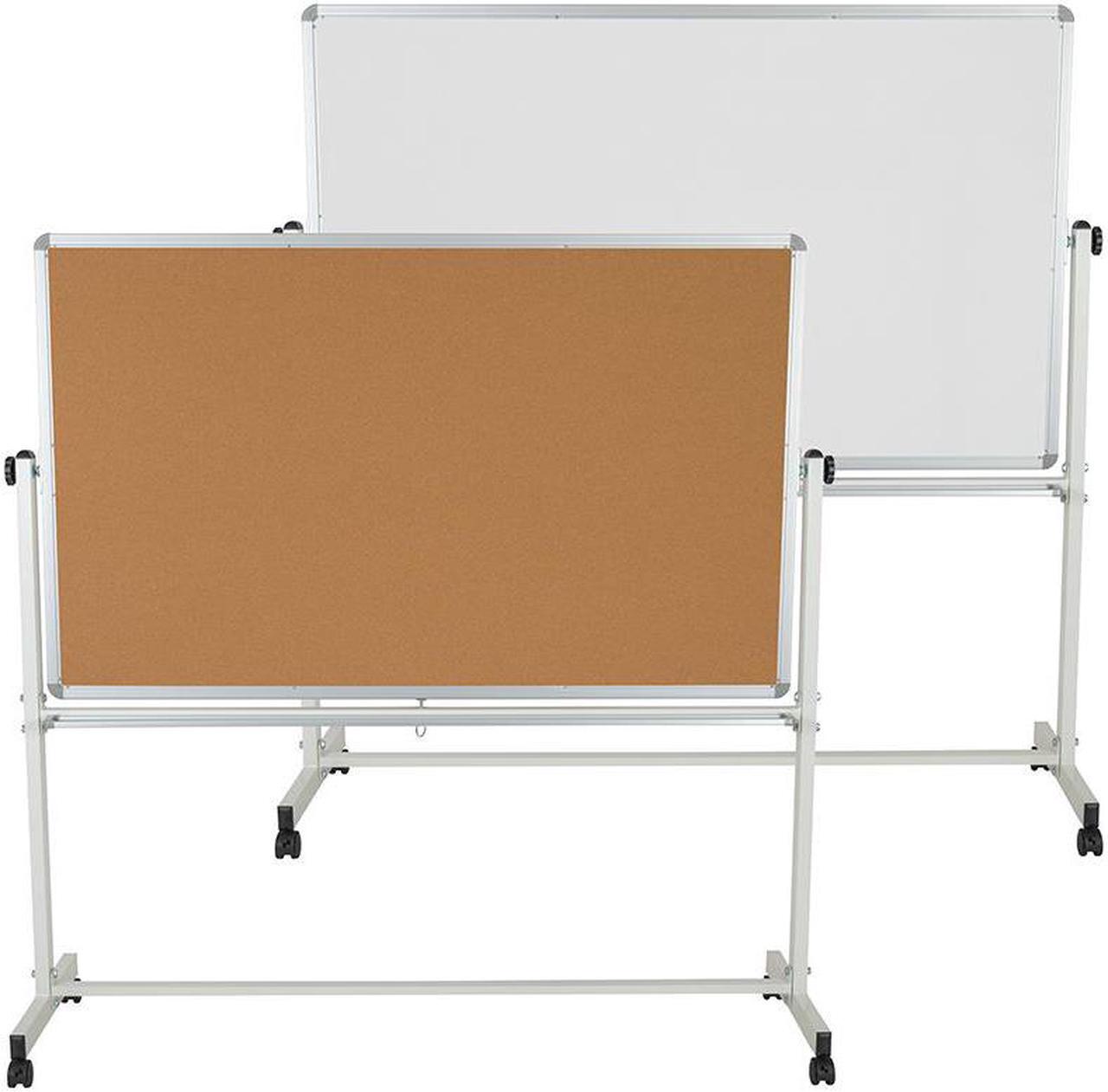 Alt view image 7 of 20 - HERCULES Series 64.25"W x 64.75"H Reversible Mobile Cork Bulletin Board and White Board with Pen Tray