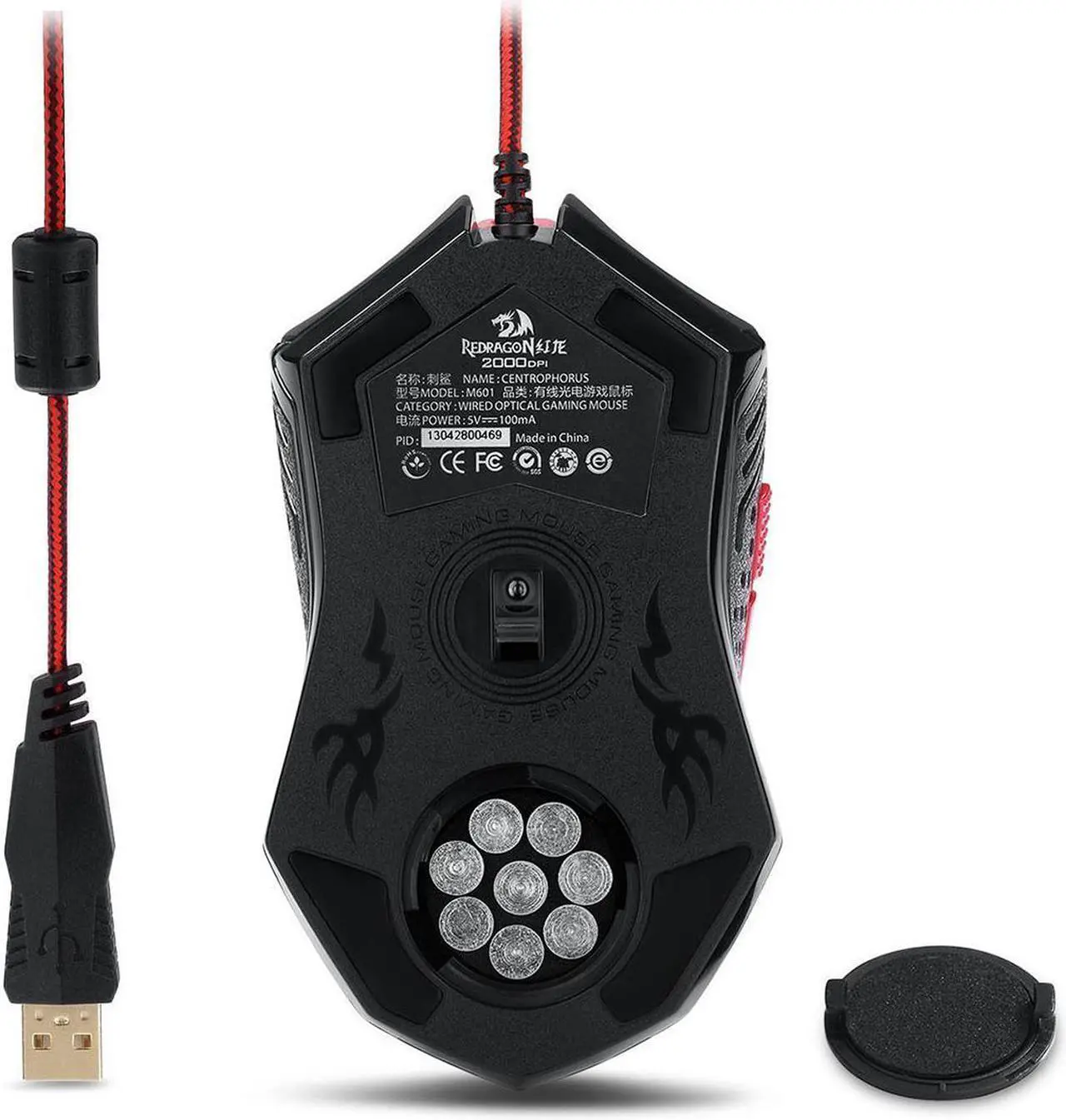 Alt view image 4 of 8 - Redragon M601 CENTROPHORus-2000 DPI Gaming Mouse for PC, 6 Buttons, Weight Tuning Set, Omron Micro Switches