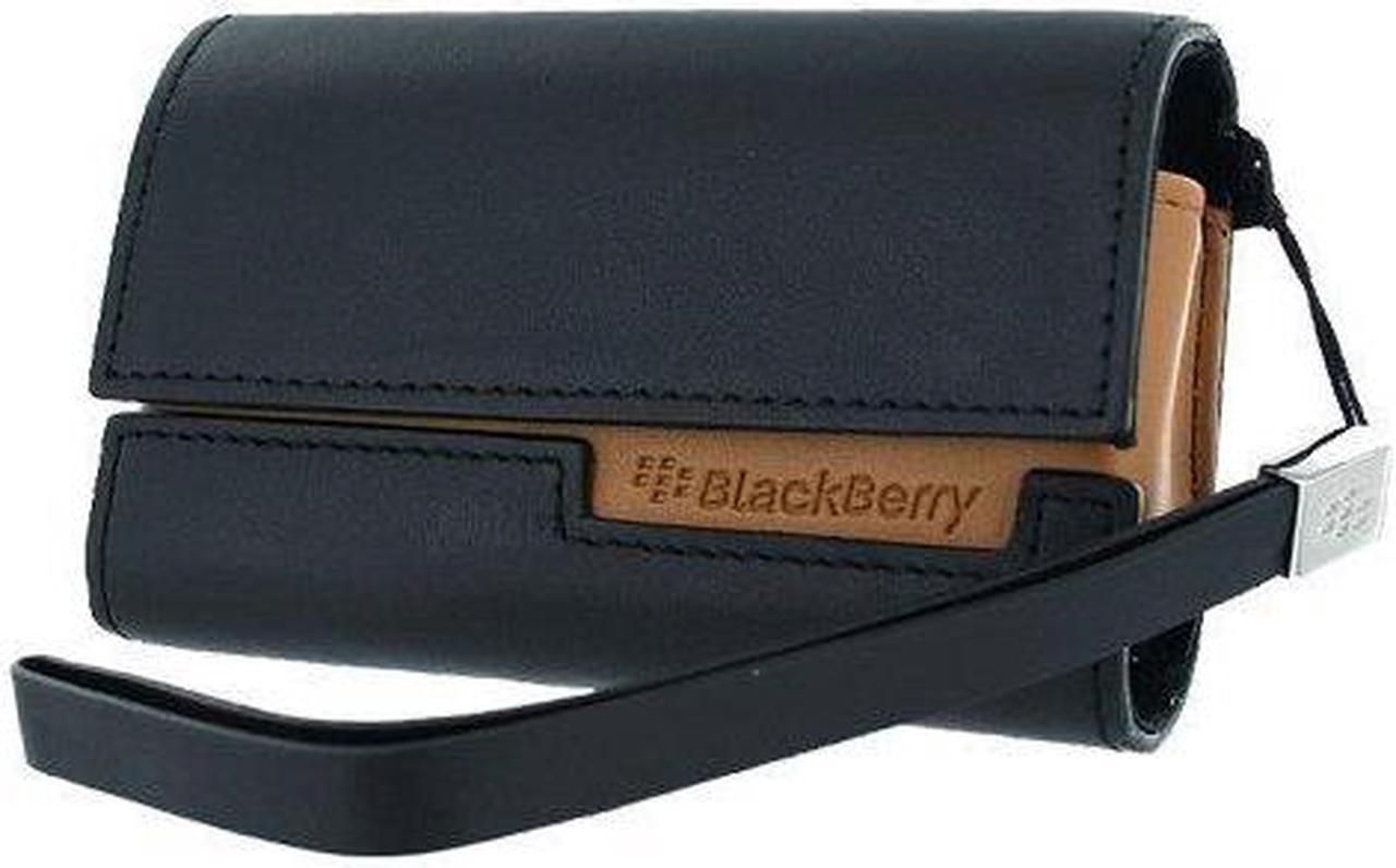 Blackberry Side Pouch Case in Black with Tan Accent and Removable Leather Wri...