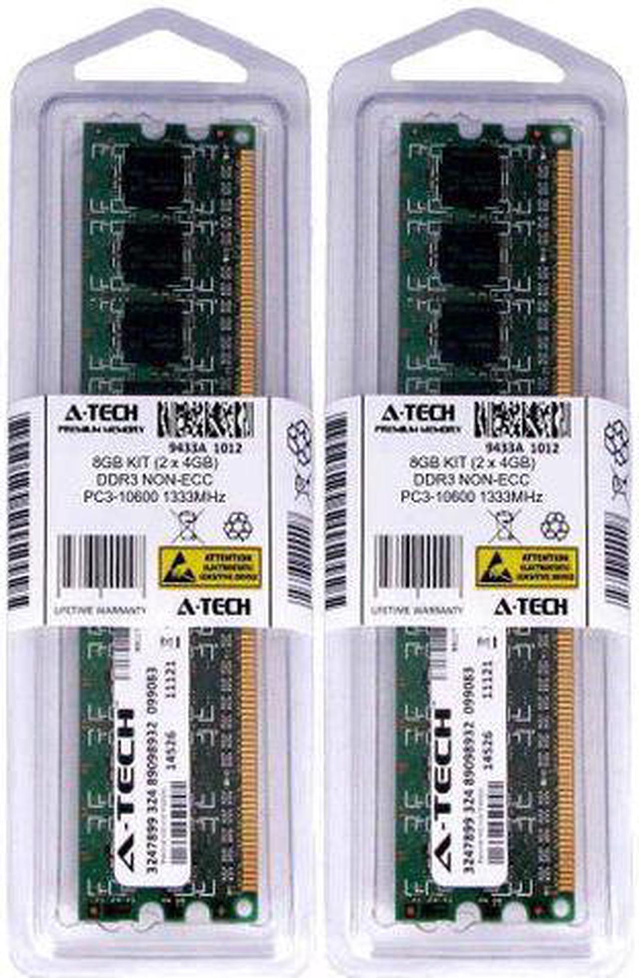 Atech 8GB Kit Lot 2x 4GB DIMM DDR3 Desktop 10600 1333MHz 1333 240pin Ram Memory