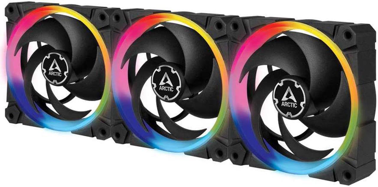 Main image of ARCTIC BioniX P120 A-RGB (Bundle 3 pc, incl. A-RGB Controller) - 120 mm Pressure-Optimised Fan with A-RGB, PWM, Cooler, Fluid Dynamic Bearing, 400-2300 RPM - Black