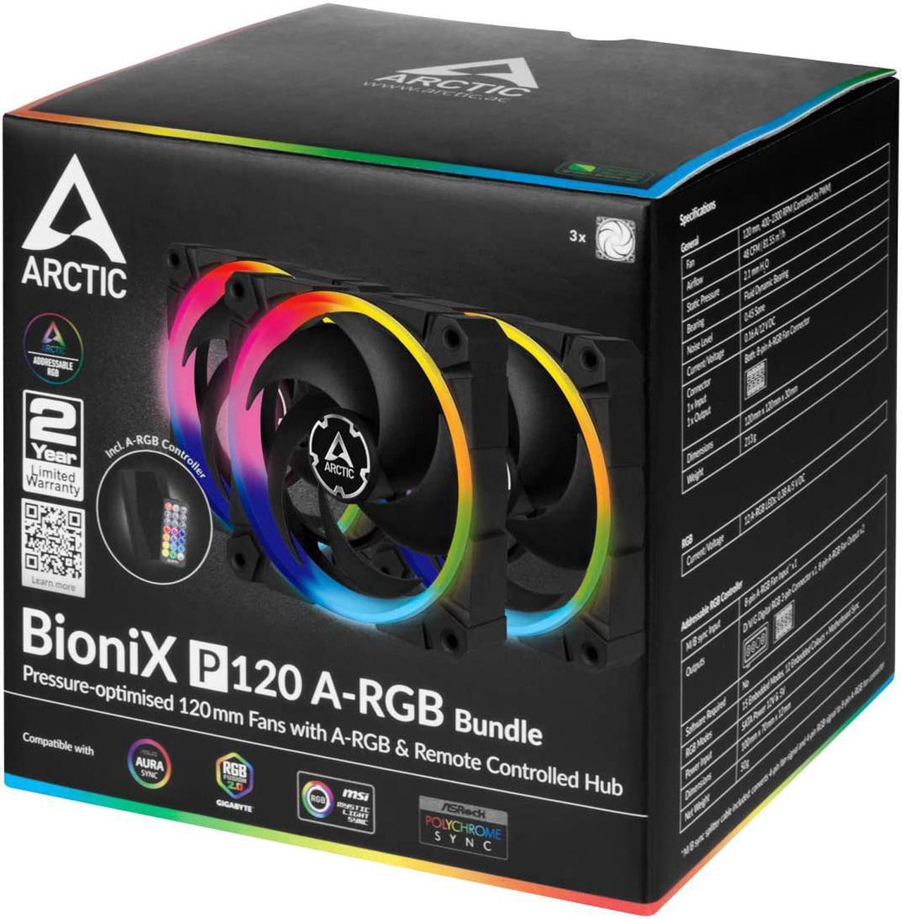 Alt view image 7 of 7 - ARCTIC BioniX P120 A-RGB (Bundle 3 pc, incl. A-RGB Controller) - 120 mm Pressure-Optimised Fan with A-RGB, PWM, Cooler, Fluid Dynamic Bearing, 400-2300 RPM - Black