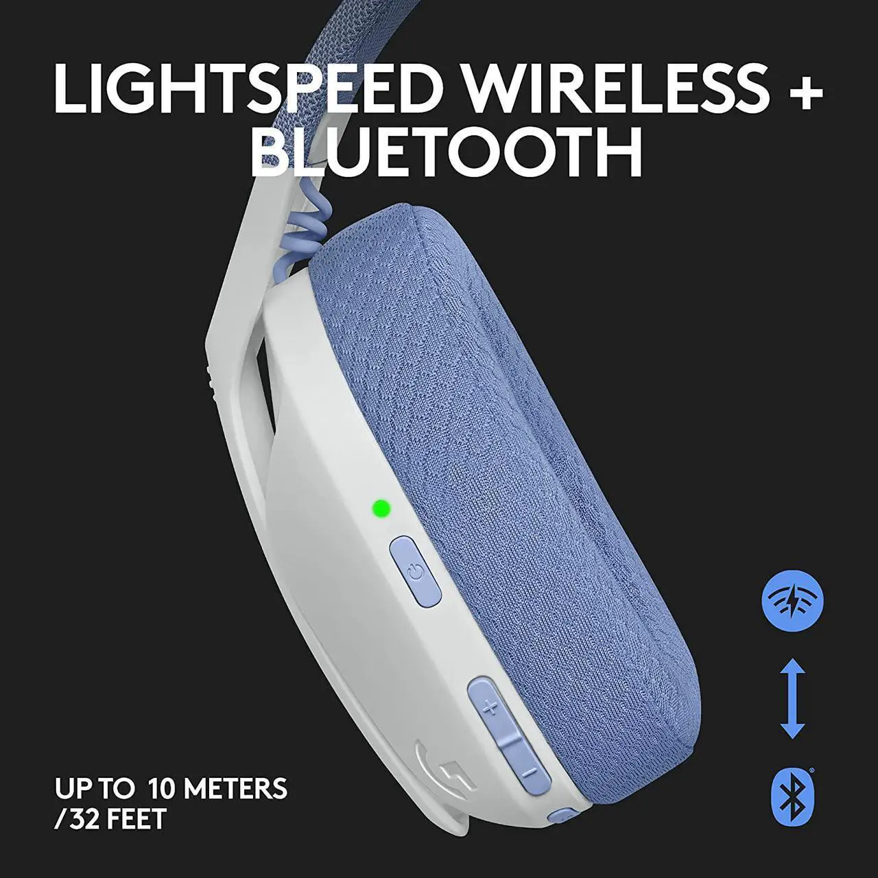Alt view image 2 of 7 - Logitech G435 Lightspeed and Bluetooth Wireless Gaming Headset - Lightweight Over-Ear Headphones, Built-in mics, 18h Battery, Compatible with Dolby Atmos, PC, PS4, PS5, Mobile - White