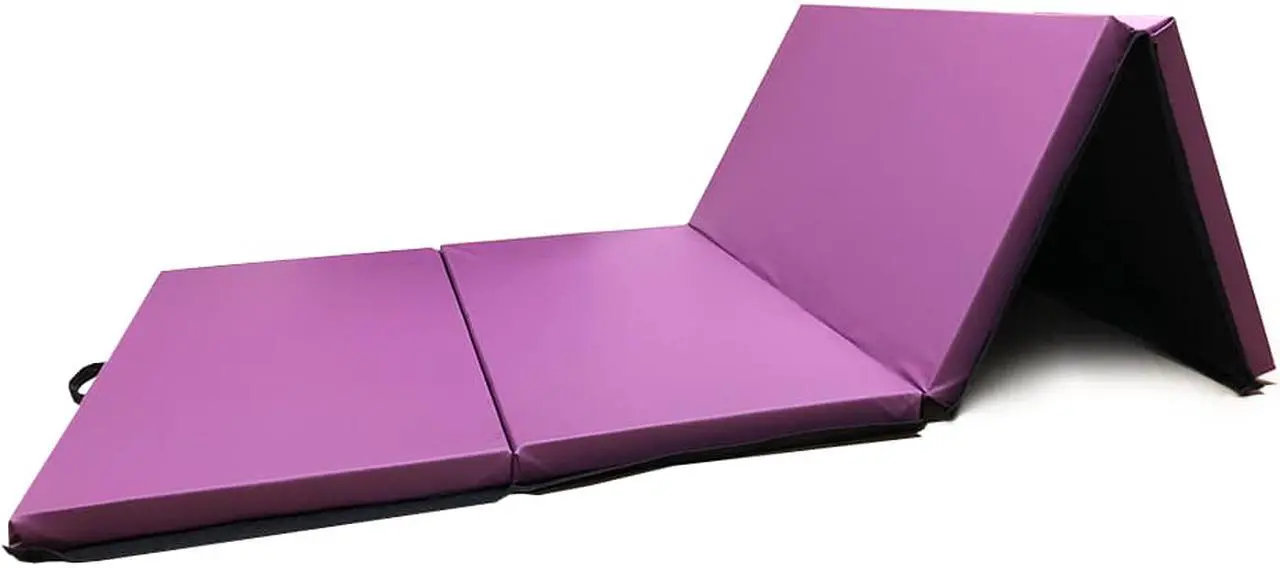 Alt view image 6 of 7 - Angel 4-Panel PU Leather Folding Gym Mat with Handle for Fitness Exercise Aerobics Tumbling Stretching Yoga Cheerleading Martial Arts