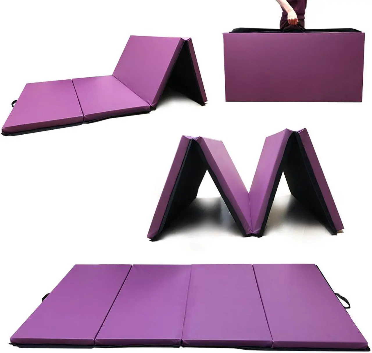 Main image of Angel 4-Panel PU Leather Folding Gym Mat with Handle for Fitness Exercise Aerobics Tumbling Stretching Yoga Cheerleading Martial Arts