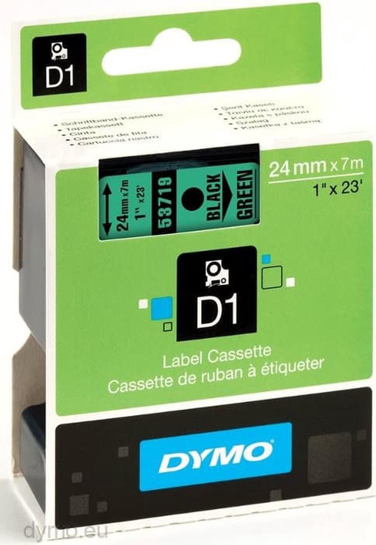 Dymo D1 53719 24mm (1") Black on Green Polyester Tape, Compatible