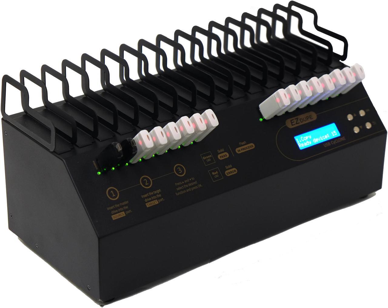 Main image of EZ Dupe 1 to 15 USB Duplicator - Multiple Flash Memory Storage Copier & External Hard Drive Clone with Sanitizer (DOD Compliant) System - 45mb per Second (USB Cyclone)