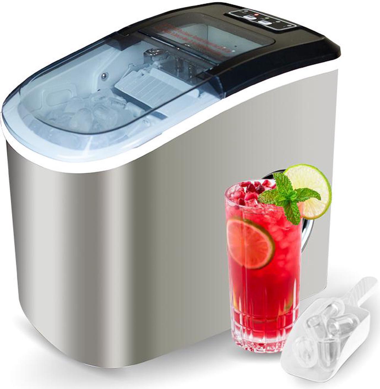 Stainless Steel Portable Ice Maker Compact Countertop with Panoramic View Window, Ice Cube Machine, Bullet Cubes in S/L Size 26 lb/24H for Home Office Party, Boat RV