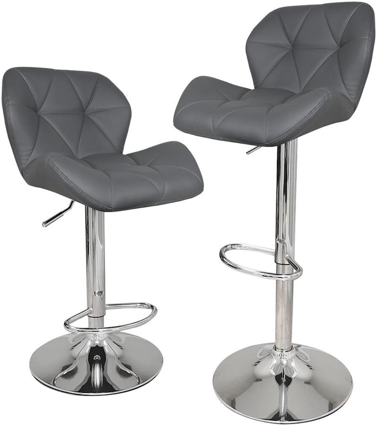 Modern Grey Set of 2 Height Adjustable Hydraulic PU Leather Bar Stool for Pub Chair Kitchen Island Counter, with Footrest and Enlarged Metal Base