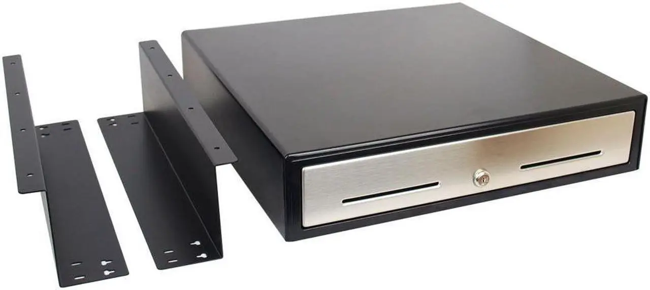 Main image of Angel POS Under Counter 18" Point of Sale/POS Cash Drawer with Mounting Bracket/Mount Heavy Duty RJ-12 Key-Lock Cash Register w/Bill & Coin Trays (Black with Stainless Steel Front)