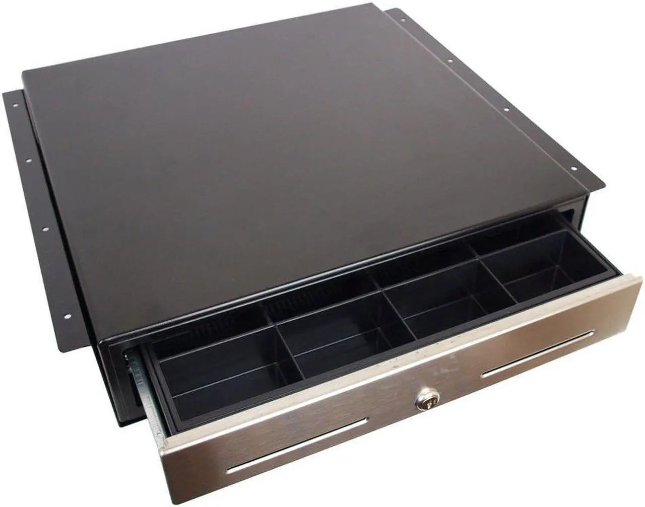 Alt view image 5 of 6 - Angel POS Under Counter 18" Point of Sale/POS Cash Drawer with Mounting Bracket/Mount Heavy Duty RJ-12 Key-Lock Cash Register w/Bill & Coin Trays (Black with Stainless Steel Front)