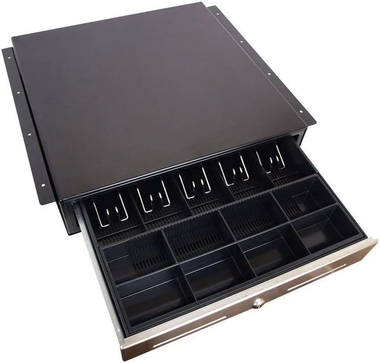 Alt view image 4 of 6 - Angel POS Under Counter 18" Point of Sale/POS Cash Drawer with Mounting Bracket/Mount Heavy Duty RJ-12 Key-Lock Cash Register w/Bill & Coin Trays (Black with Stainless Steel Front)