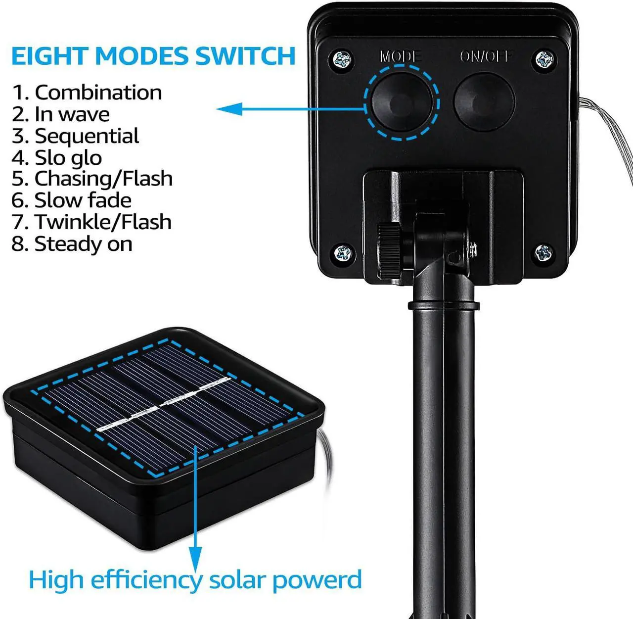 Alt view image 4 of 7 - Solar String Lights, 33ft100 LED Warm White Outdoor Copper Wire Light, 8 Modes IP65 Waterproof Fairy Lights, 600mAh Solar Powered Lights for Patio, Garden, Gate, Yard, Party, Wedding
