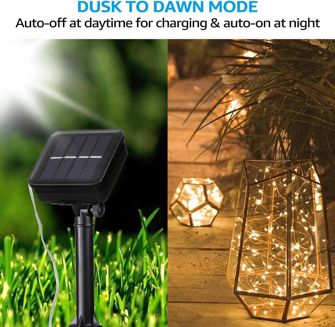 Alt view image 6 of 7 - Solar String Lights, 33ft100 LED Warm White Outdoor Copper Wire Light, 8 Modes IP65 Waterproof Fairy Lights, 600mAh Solar Powered Lights for Patio, Garden, Gate, Yard, Party, Wedding
