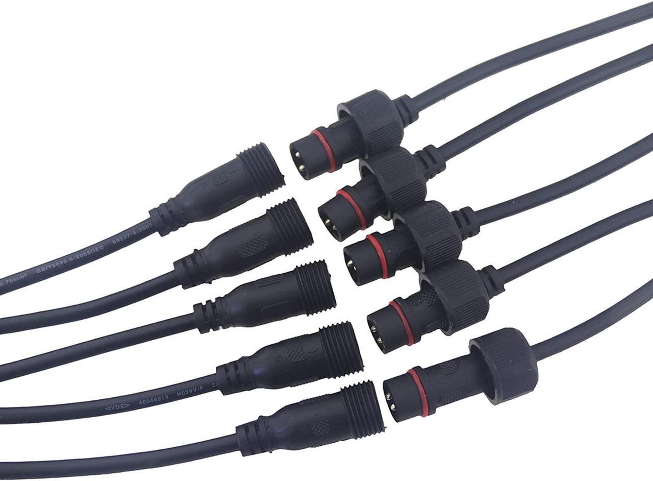 Alt view image 2 of 7 - 5 Pairs 2pin Waterproof Electrical Connector IP65 Male Female Connectors with 18AWG 0.75m² Extension Cable for Car Truck Boat Indoor/Outdoor LED Pixel Strip String Light