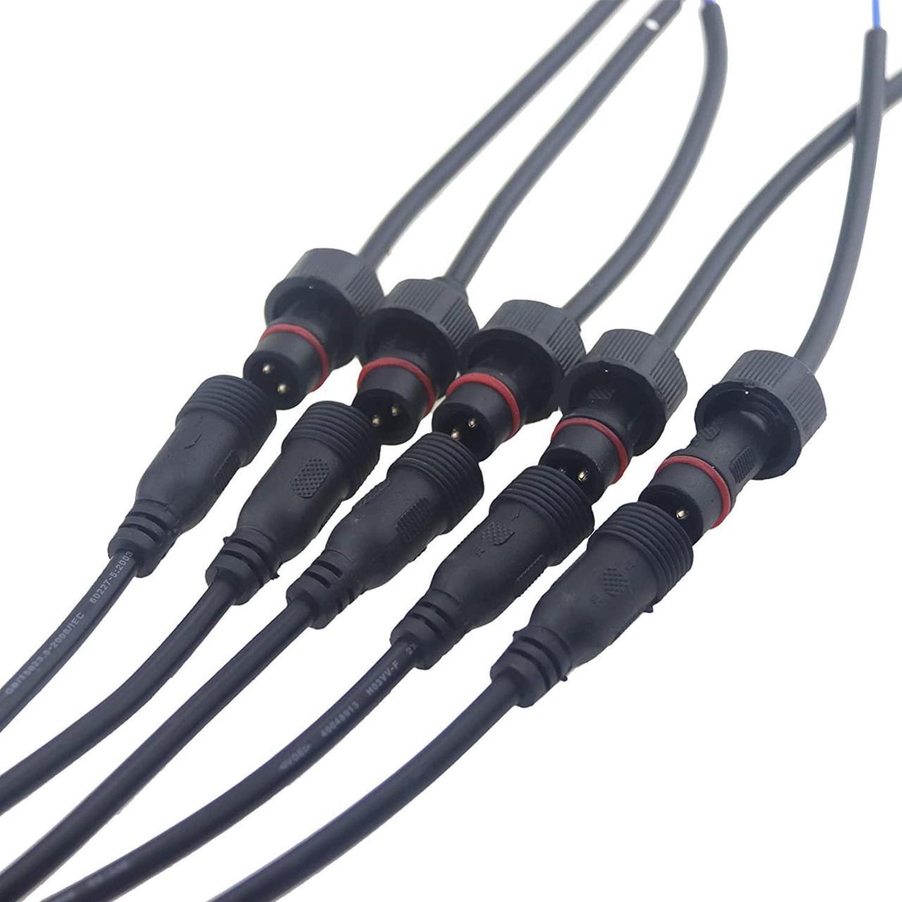 Main image of 5 Pairs 2pin Waterproof Electrical Connector IP65 Male Female Connectors with 18AWG 0.75m² Extension Cable for Car Truck Boat Indoor/Outdoor LED Pixel Strip String Light