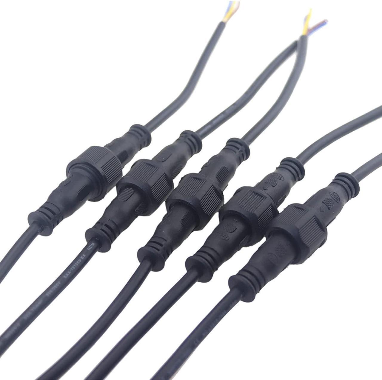 Main image of 5 Pairs 3Pin Waterproof Electrical Connector IP65 Male Female Connectors with 18AWG 0.75m² Extension Cable for Car Truck Boat Indoor/Outdoor LED Pixel Strip String Light