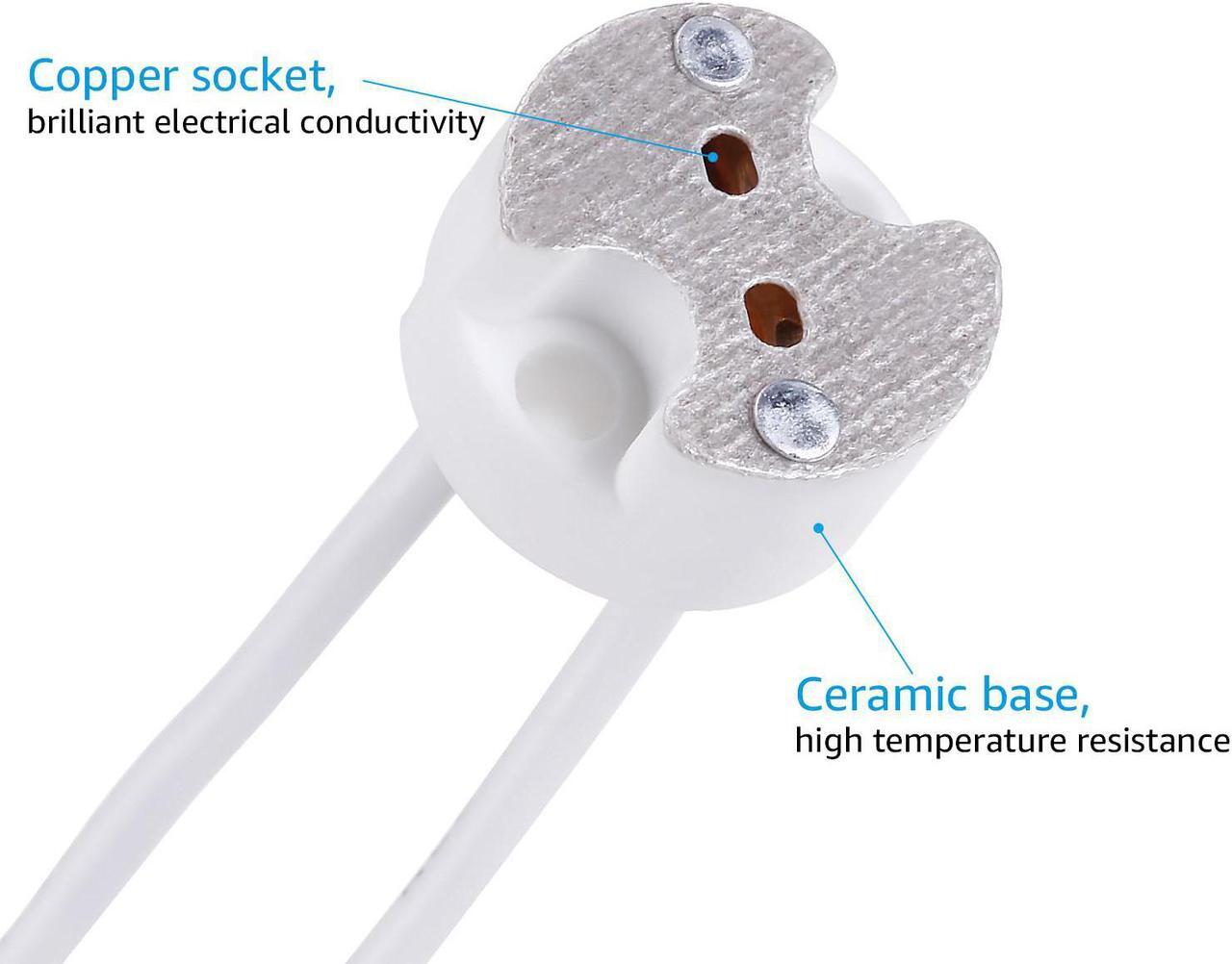 Alt view image 3 of 7 - 10-Pack Bi-Pin Socket for G4, G6.35, GY6.35, GX5.3, GZ4 Base Light Bulbs, Ceramic Body with Mica Covers for Max 100W LED/Halogen/Incandescent Bulb