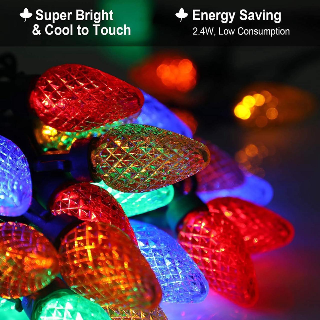 Alt view image 2 of 7 - C6 LED Christmas Lights Outdoor, 32.8ft 50 LED Multi Color String Lights, Outdoor Decorations for Christmas Tree, Patio, Garden, Yard, Green Wire, UL Listed